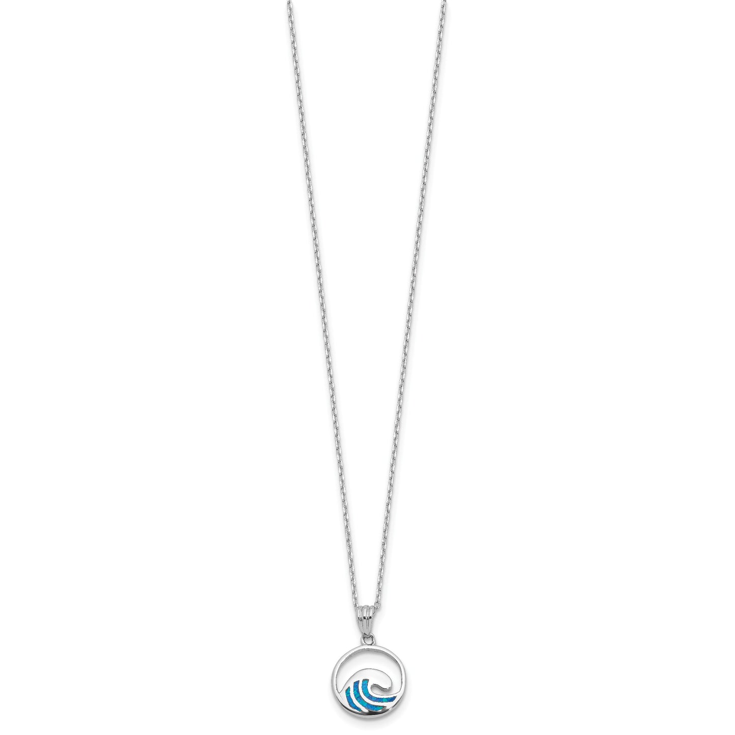 Sterling Silver RH-pl Cr.Opal Wave 16in Necklace w/2in ext/Earring Set