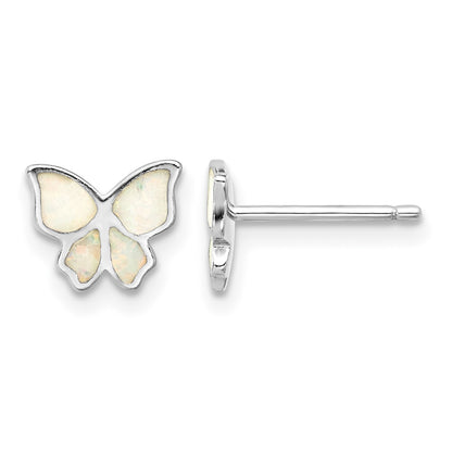 Sterling Silver RH-pl Cr.Opal Butterfly 16in Necklace w/2in ext/Earring Set