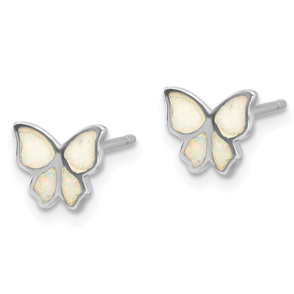 Sterling Silver RH-pl Cr.Opal Butterfly 16in Necklace w/2in ext/Earring Set