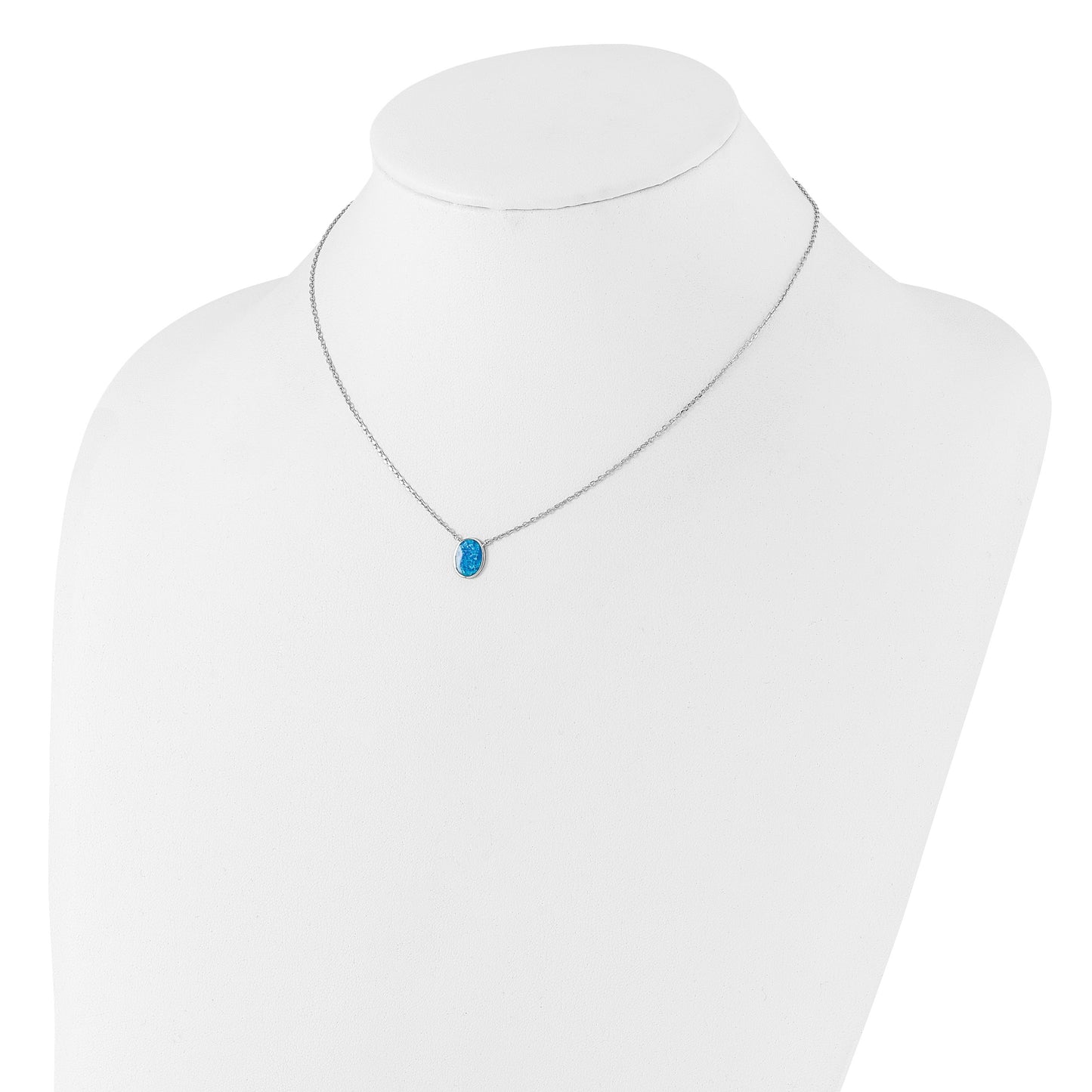 Sterling Silver RH-pl Blu Cr. Opal Oval 16inNecklace w/1.75 ext/Earring Set