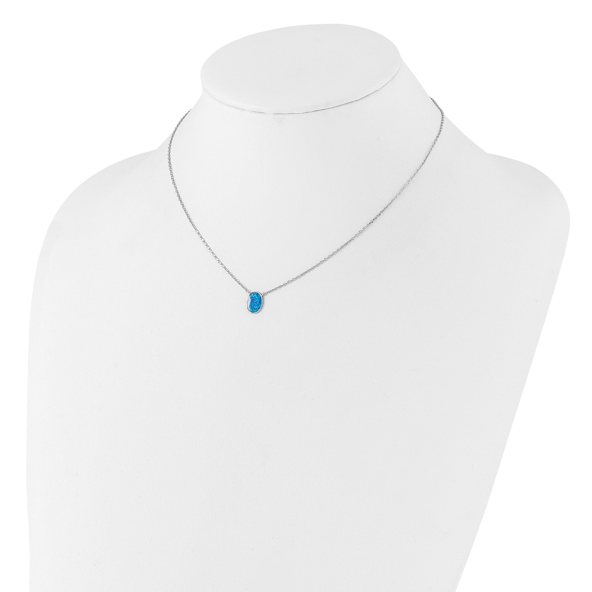 Sterling Silver RH-pl Blu Cr. Opal Oval 16inNecklace w/1.75 ext/Earring Set
