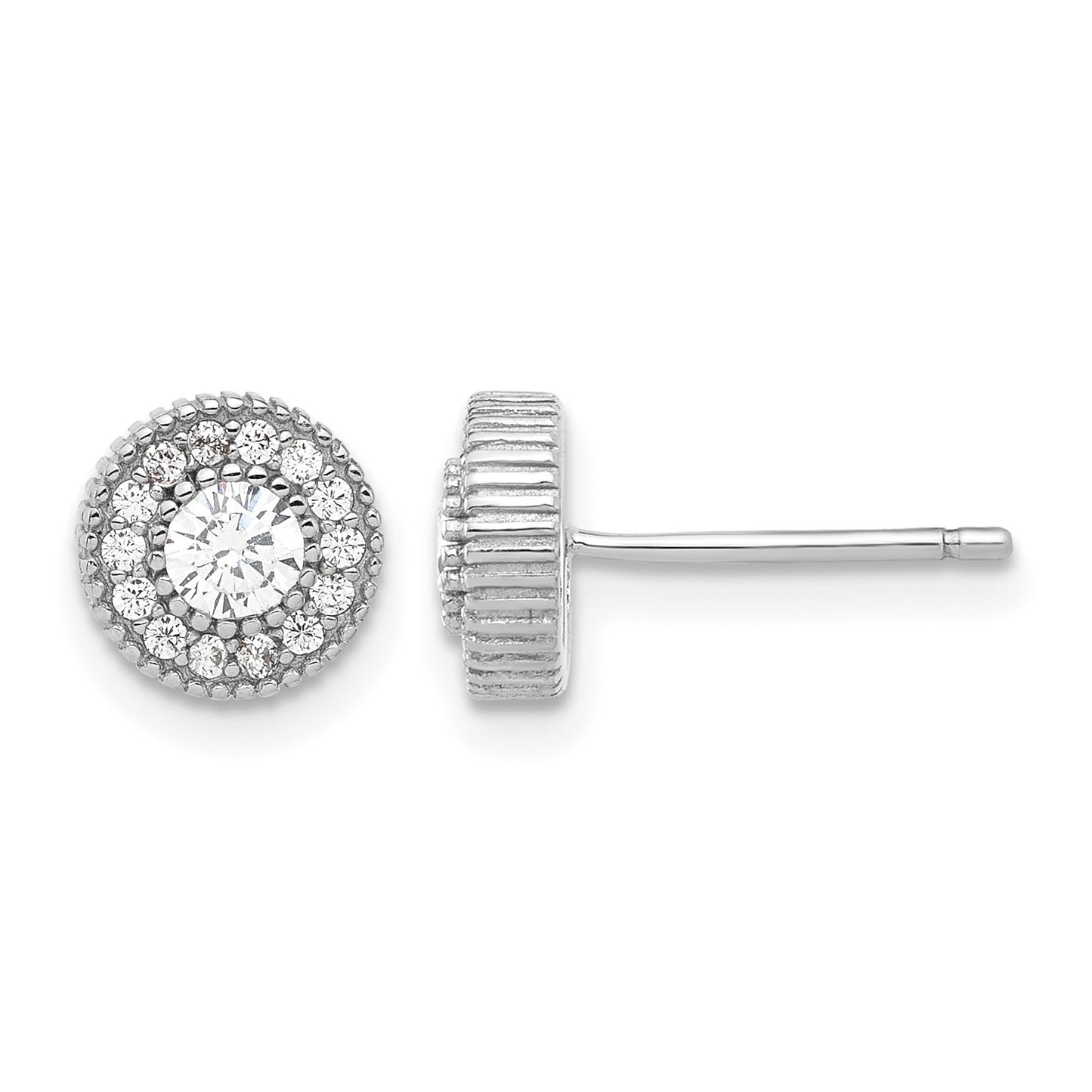 Sterling Silver RH-plated CZ Post Earrings and 16in Necklace w/2in ext Set