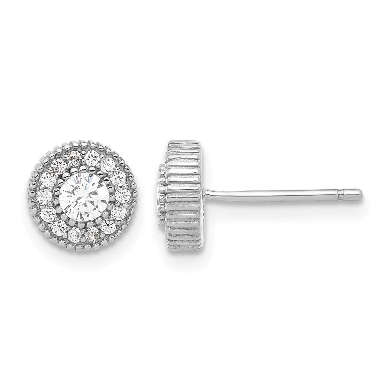 Sterling Silver RH-plated CZ Post Earrings and 16in Necklace w/2in ext Set