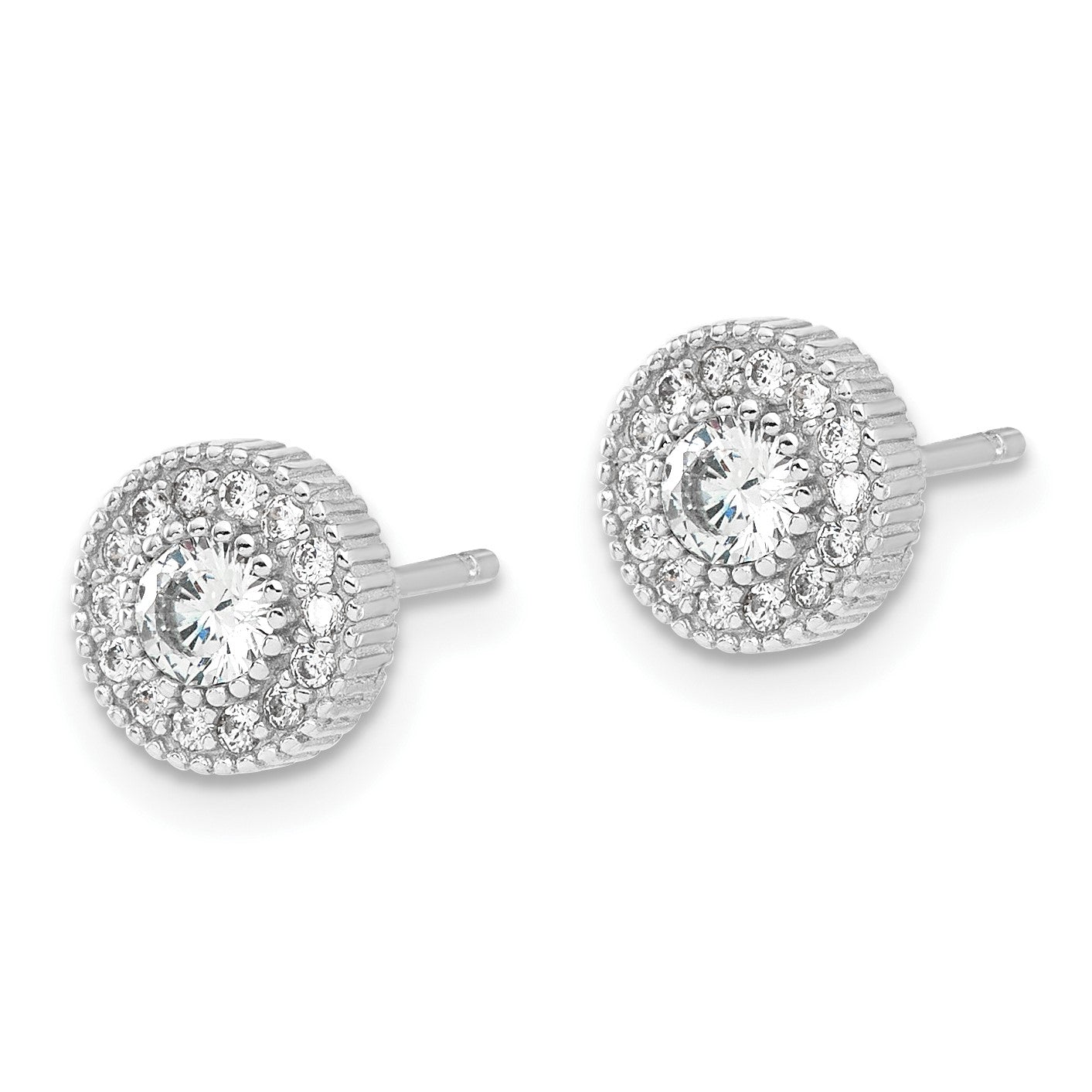 Sterling Silver RH-plated CZ Post Earrings and 16in Necklace w/2in ext Set
