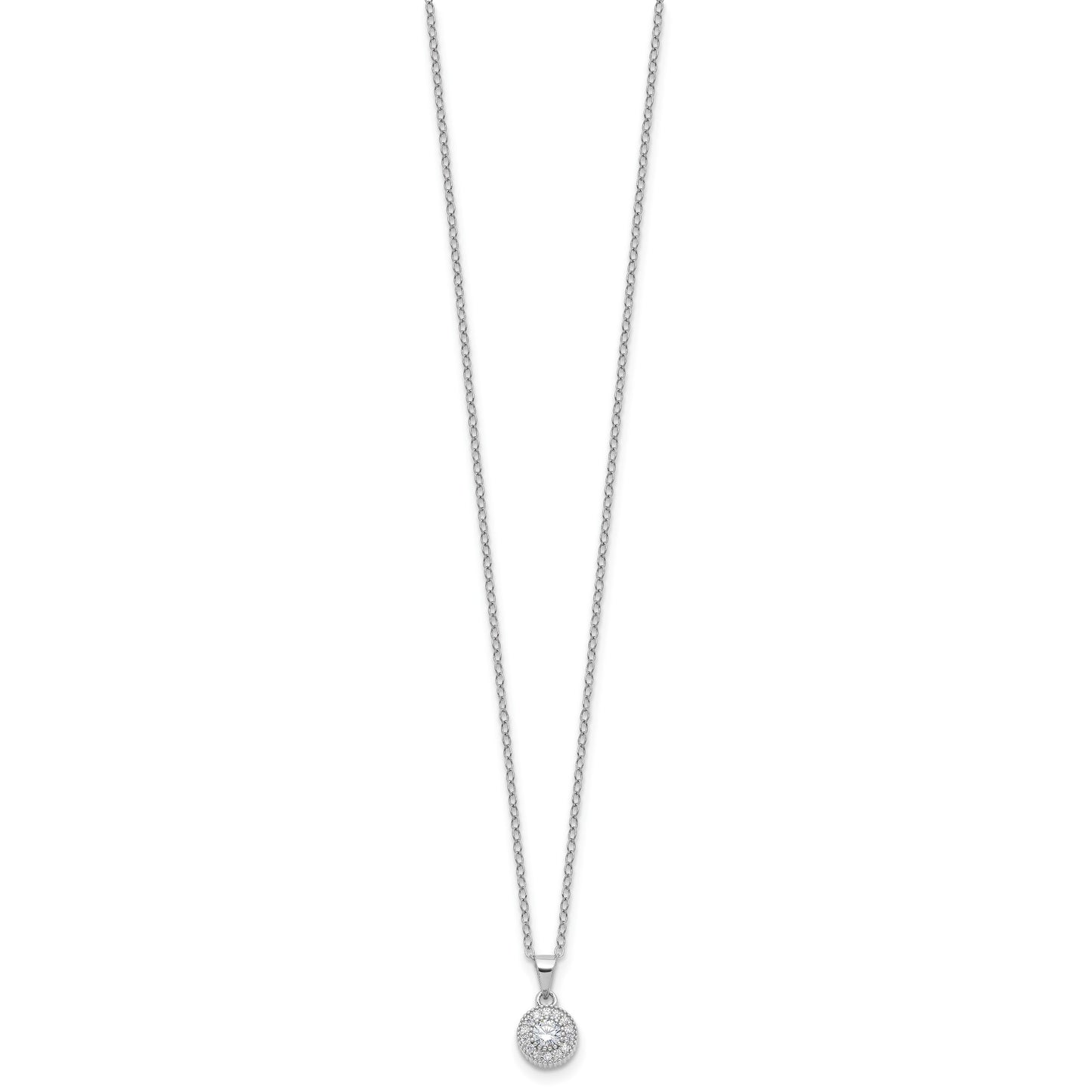 Sterling Silver RH-plated CZ Post Earrings and 16in Necklace w/2in ext Set