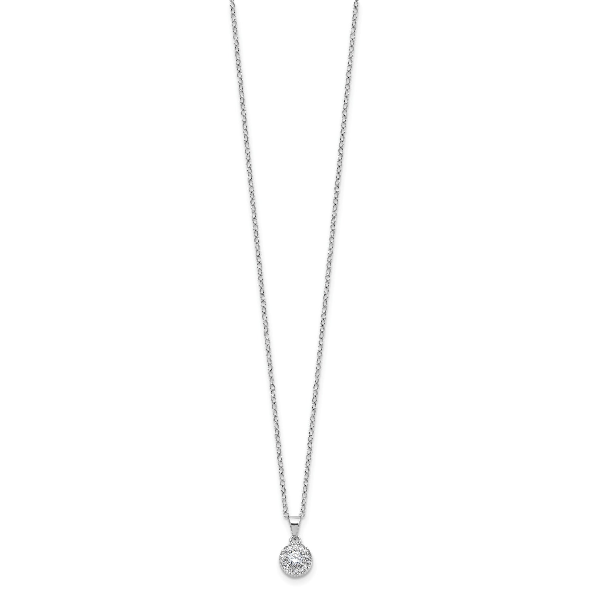 Sterling Silver RH-plated CZ Post Earrings and 16in Necklace w/2in ext Set