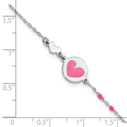 Sterling Silver Polished Pink Enamel Heart Children's 6in Bracelet