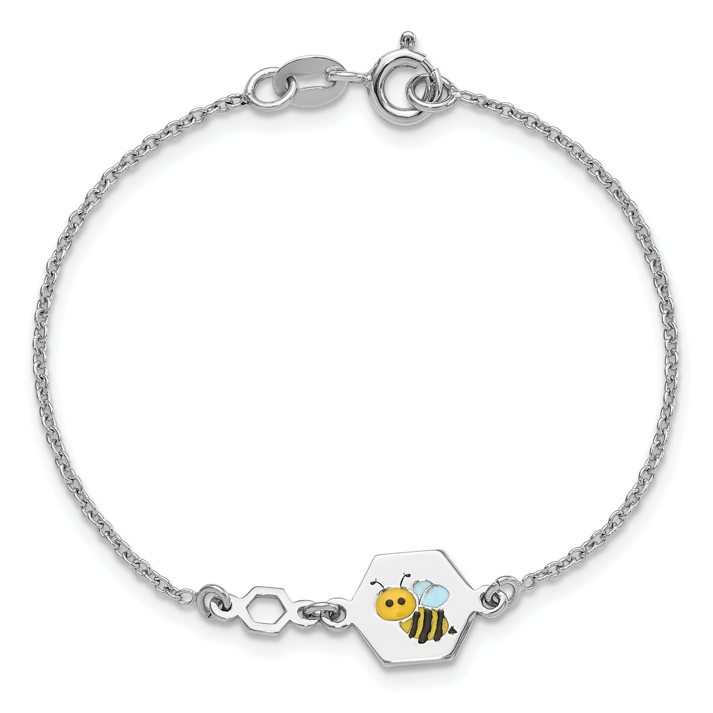 Sterling Silver Polished Enameled Bee 6in Children's Bracelet