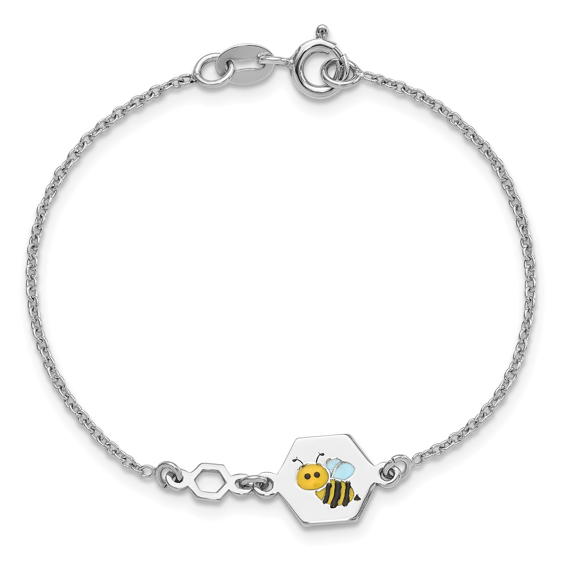 Sterling Silver Polished Enameled Bee 6in Children's Bracelet