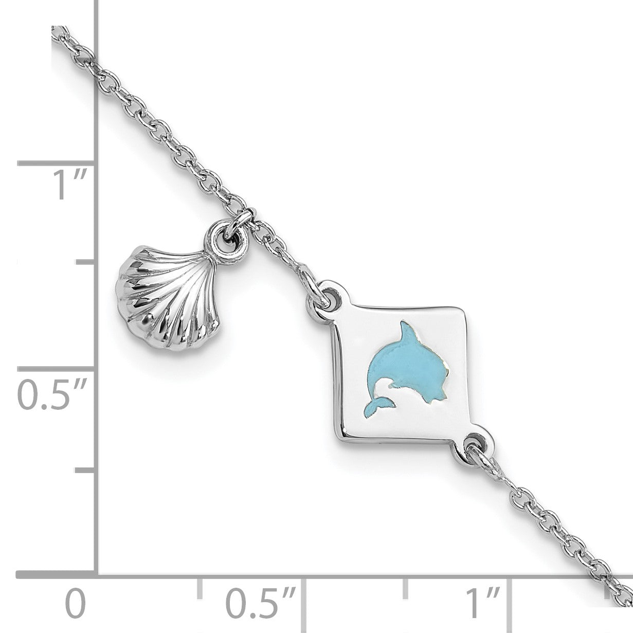 Sterling Silver Polished Enameled Dolphin Seashell Children's 6in Bracelet