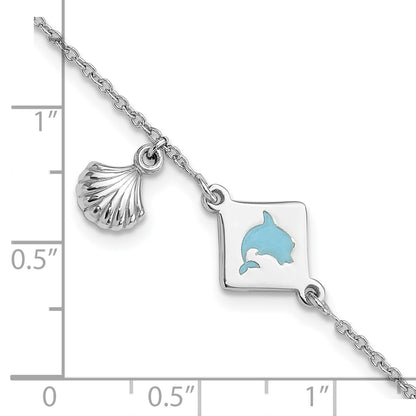 Sterling Silver Polished Enameled Dolphin Seashell Children's 6in Bracelet