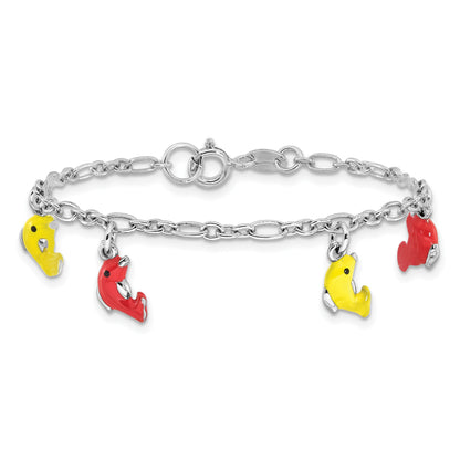 Sterling Silver Polished & Enameled Dolphins Children's 6in Bracelet