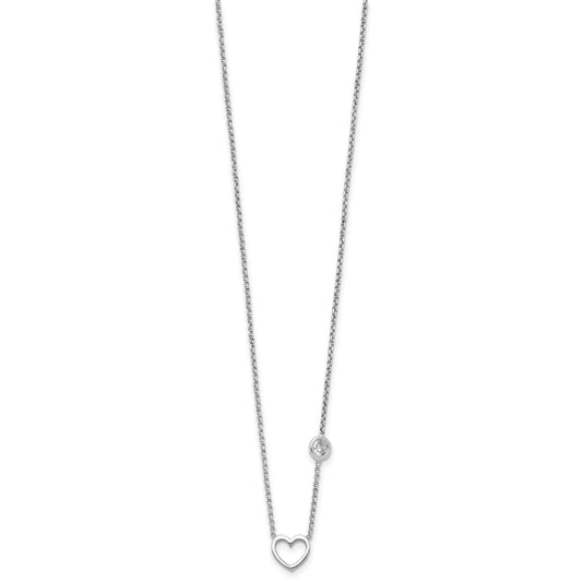 Sterling Silver Rhodium-plated CZ & Heart w/ 2in Ext. Children's Necklace
