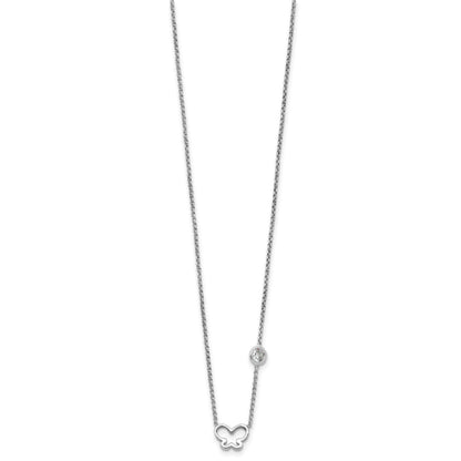 Sterling Silver Rhod-plated CZ & Butterfly w/ 2in Ext. Children's Necklace