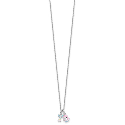 Sterling Silver RH-plated Multi-color Enamel Mermaid Children's Necklace