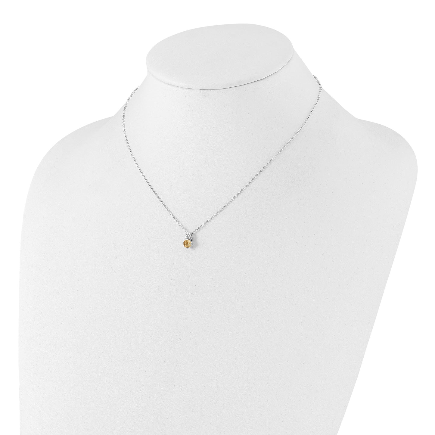 Sterling Silver Rhodium-plated .45CI Citrine 16in w/2in ext Necklace