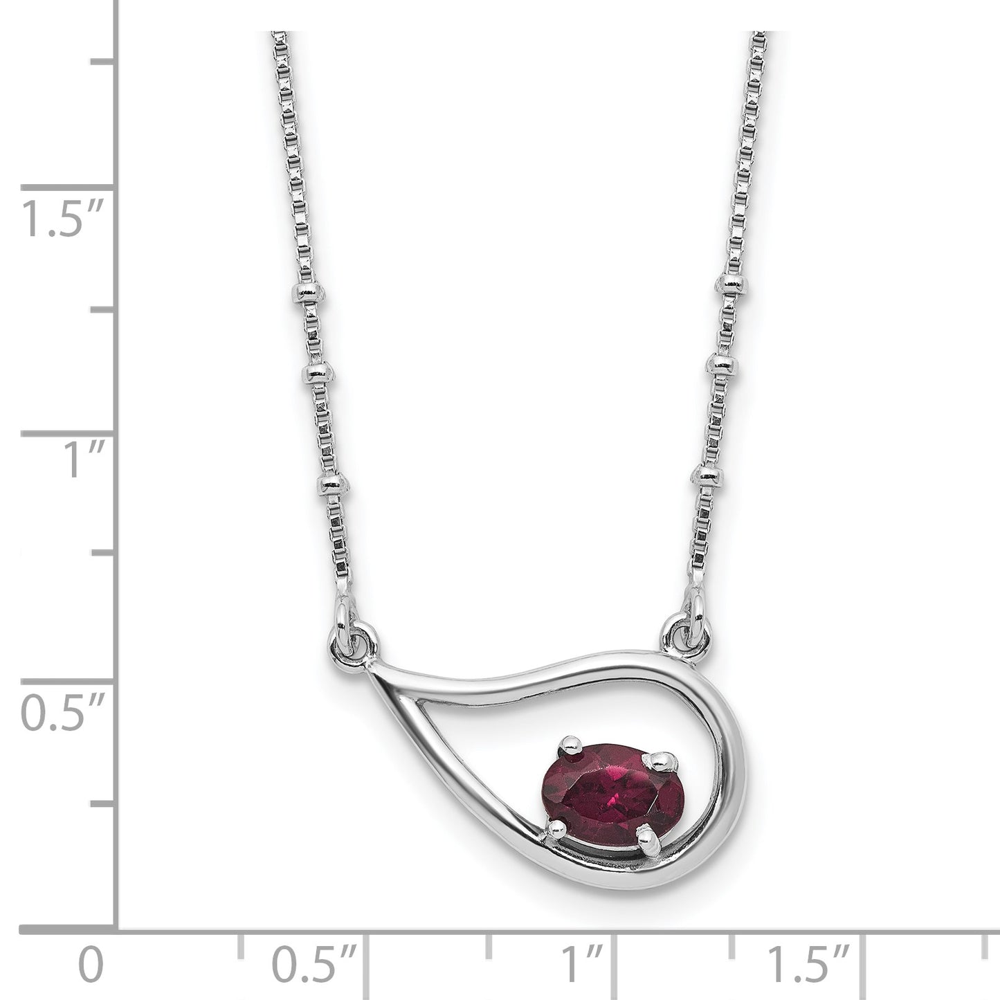 Sterling Silver Rhod-pltd Teardrop Rhod. Garnet 16in w/2in Ext Necklace