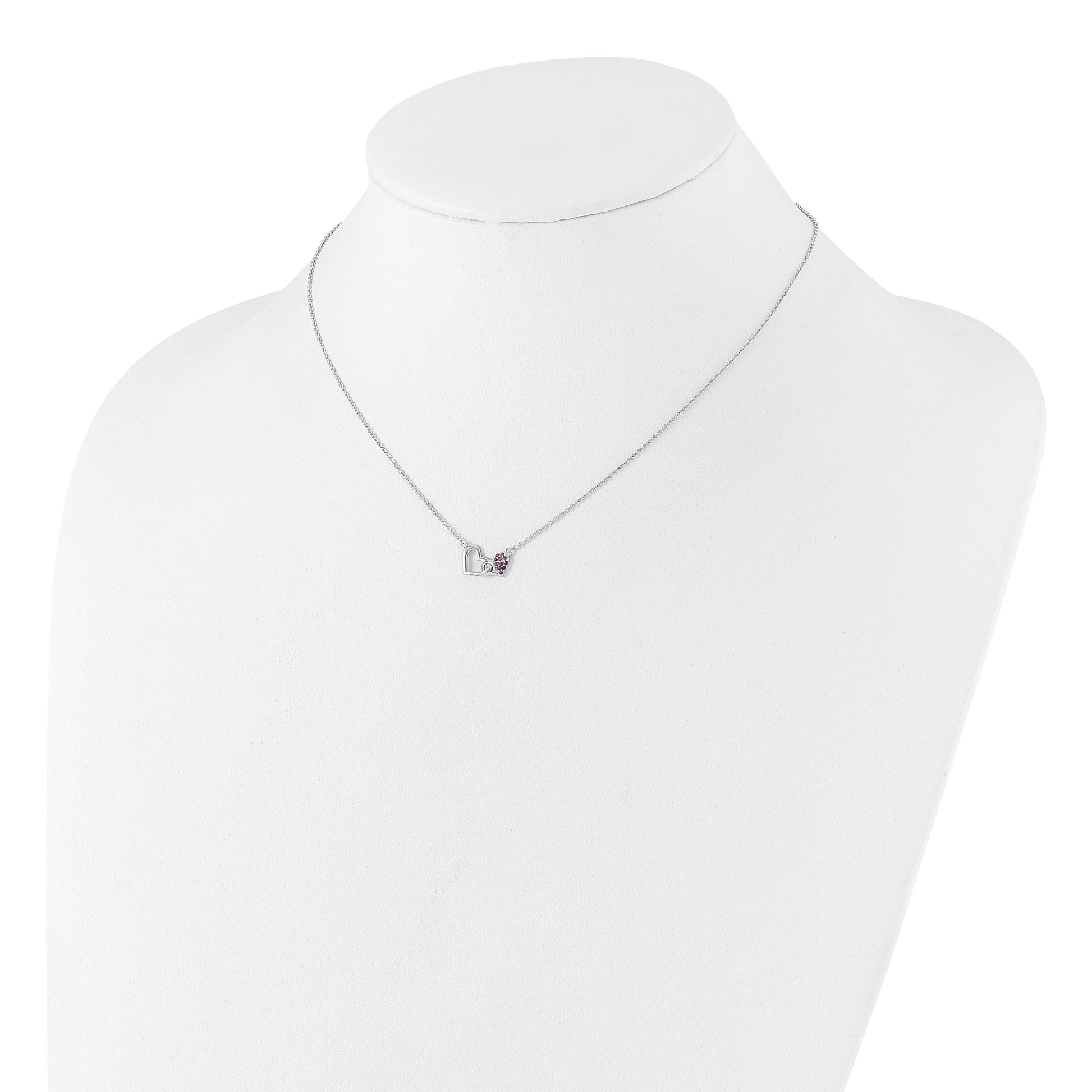 Sterling Silver Rhodium-plated with Pink CZ Hearts 16in w/2in ext Necklace