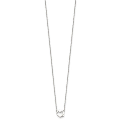 Sterling Silver E-Coating CZ Heart 16in w/2in ext Necklace