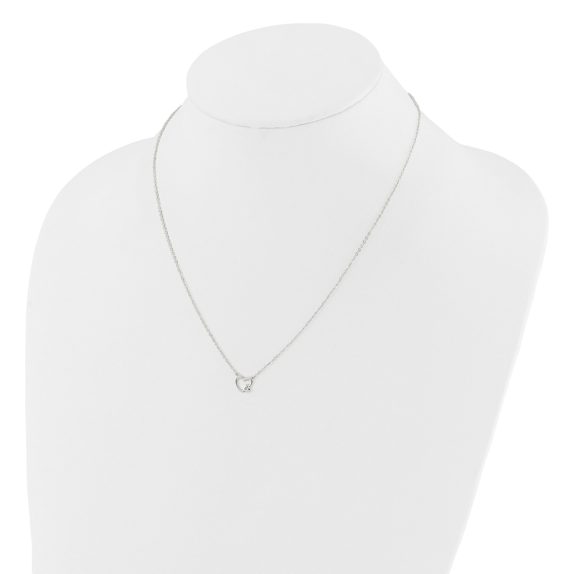 Sterling Silver E-Coating CZ Heart 16in w/2in ext Necklace