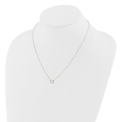 Sterling Silver E-Coating CZ Heart 16in w/2in ext Necklace