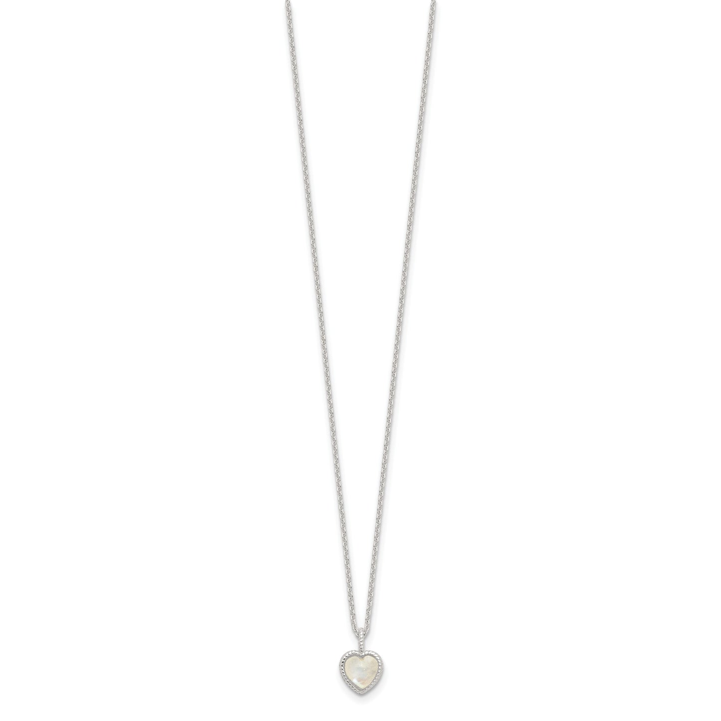 Sterling Silver E-coated Moonstone Heart 18in w/2in ext Necklace