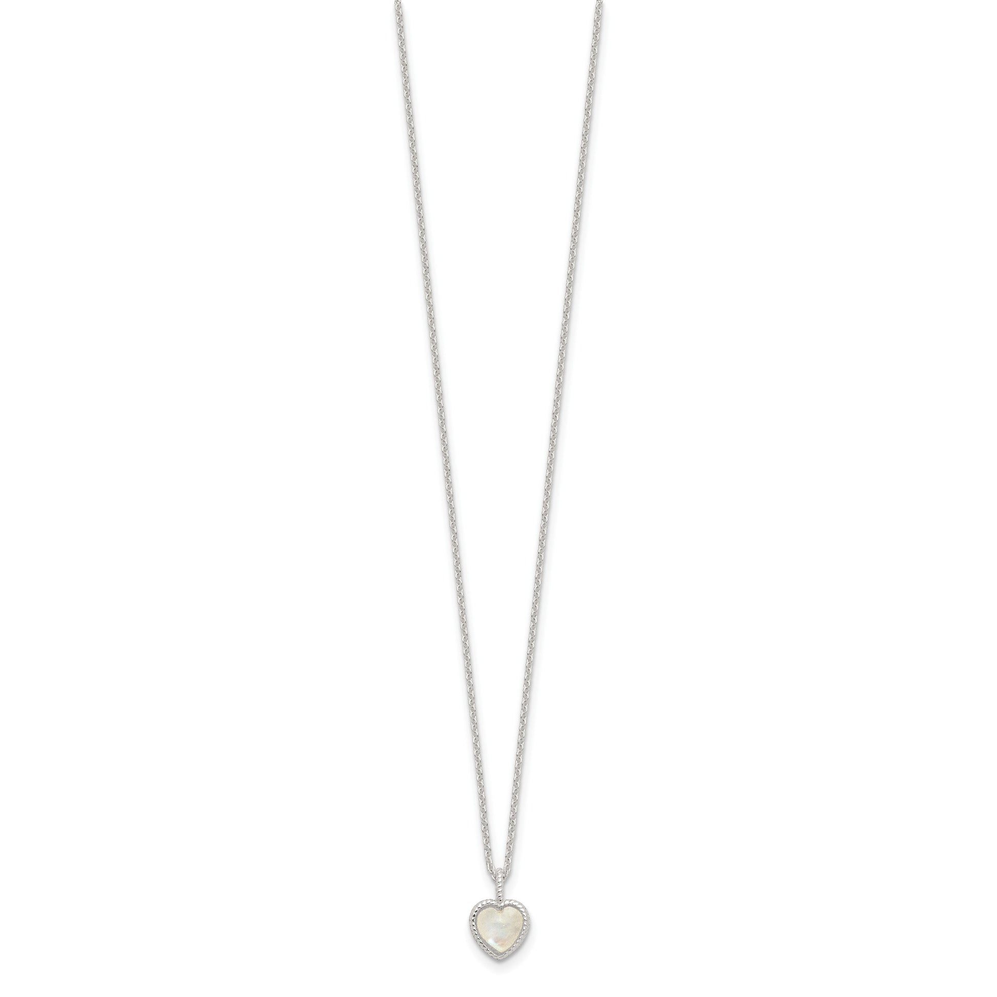 Sterling Silver E-coated Moonstone Heart 18in w/2in ext Necklace