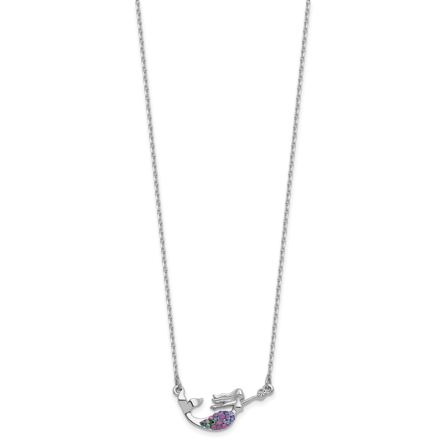 Sterling Silver Rh-plated Crystal Mermaid 17.25 w/2in Necklace