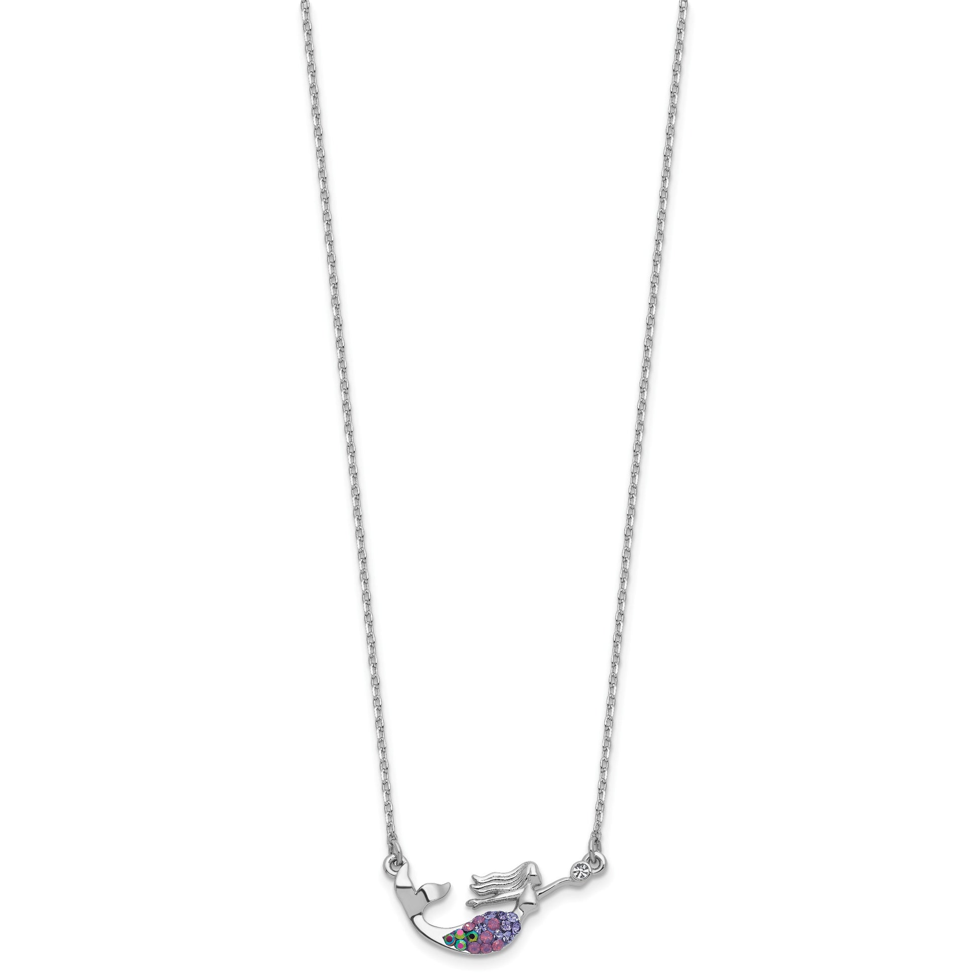 Sterling Silver Rh-plated Crystal Mermaid 17.25 w/2in Necklace