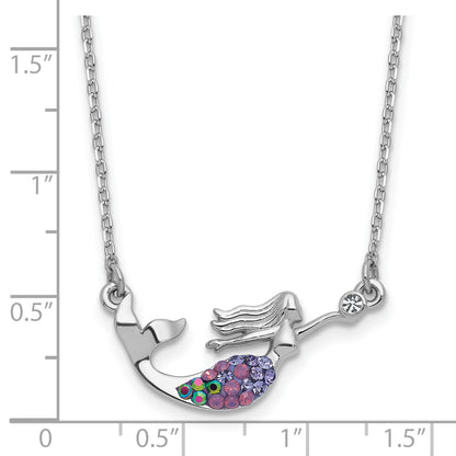 Sterling Silver Rh-plated Crystal Mermaid 17.25 w/2in Necklace