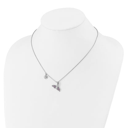 Sterling Silver Rhodium-plated Polished CZ Whale Tail 17.75in Necklace