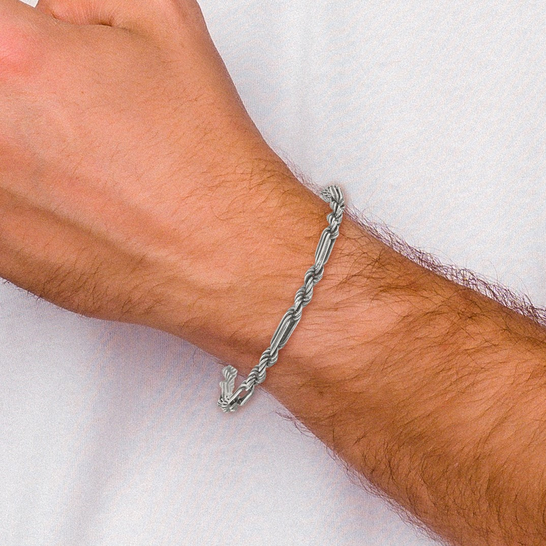 Sterling Silver Antiqued 4.4mm Milano / Figarope Mens 8 inch Bracelet