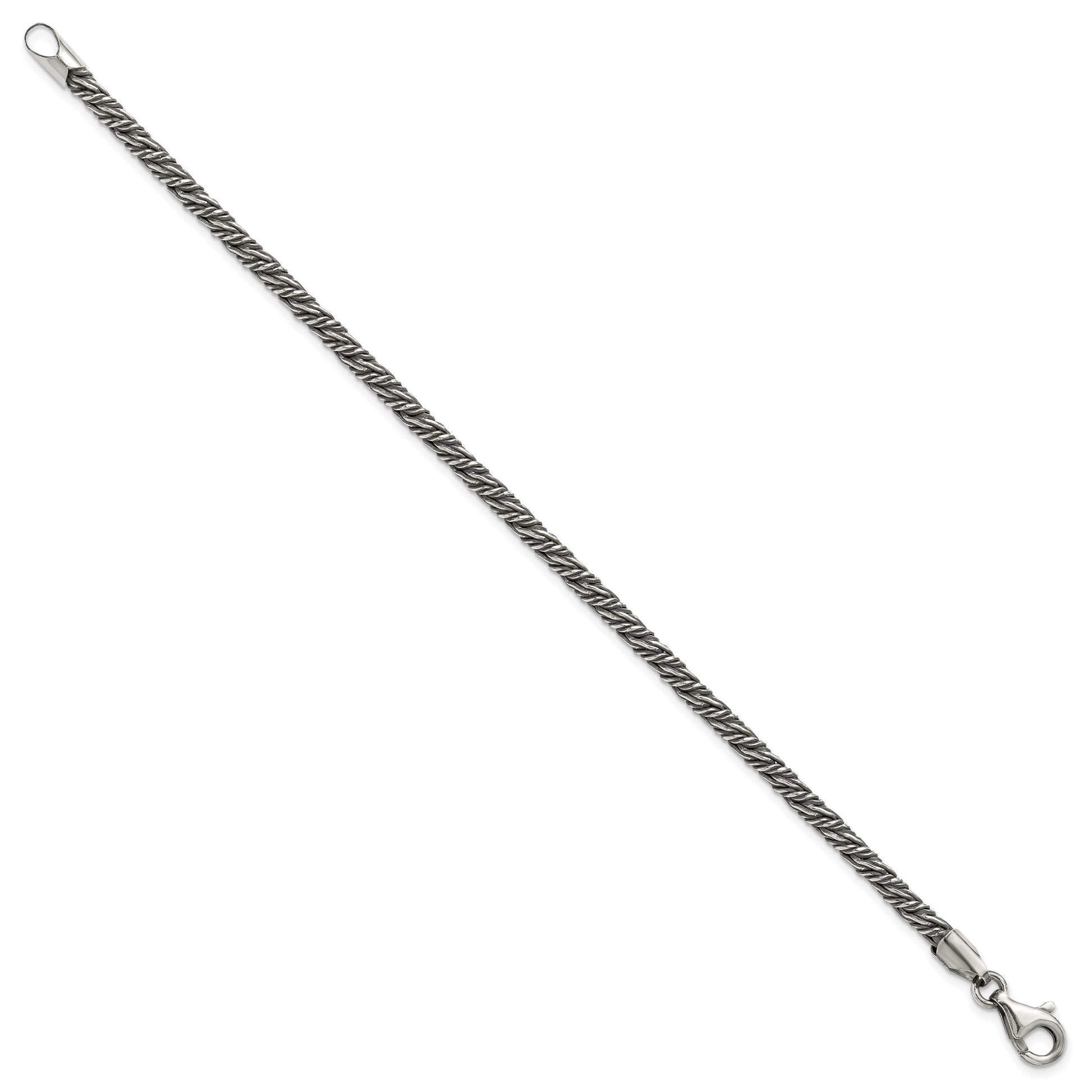 Sterling Silver Antiqued 3.4mm Fancy Twist Link Mens 8 inch Bracelet