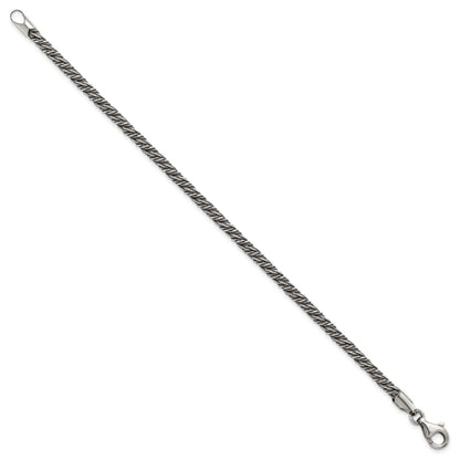 Sterling Silver Antiqued 3.4mm Fancy Twist Link Mens 8 inch Bracelet