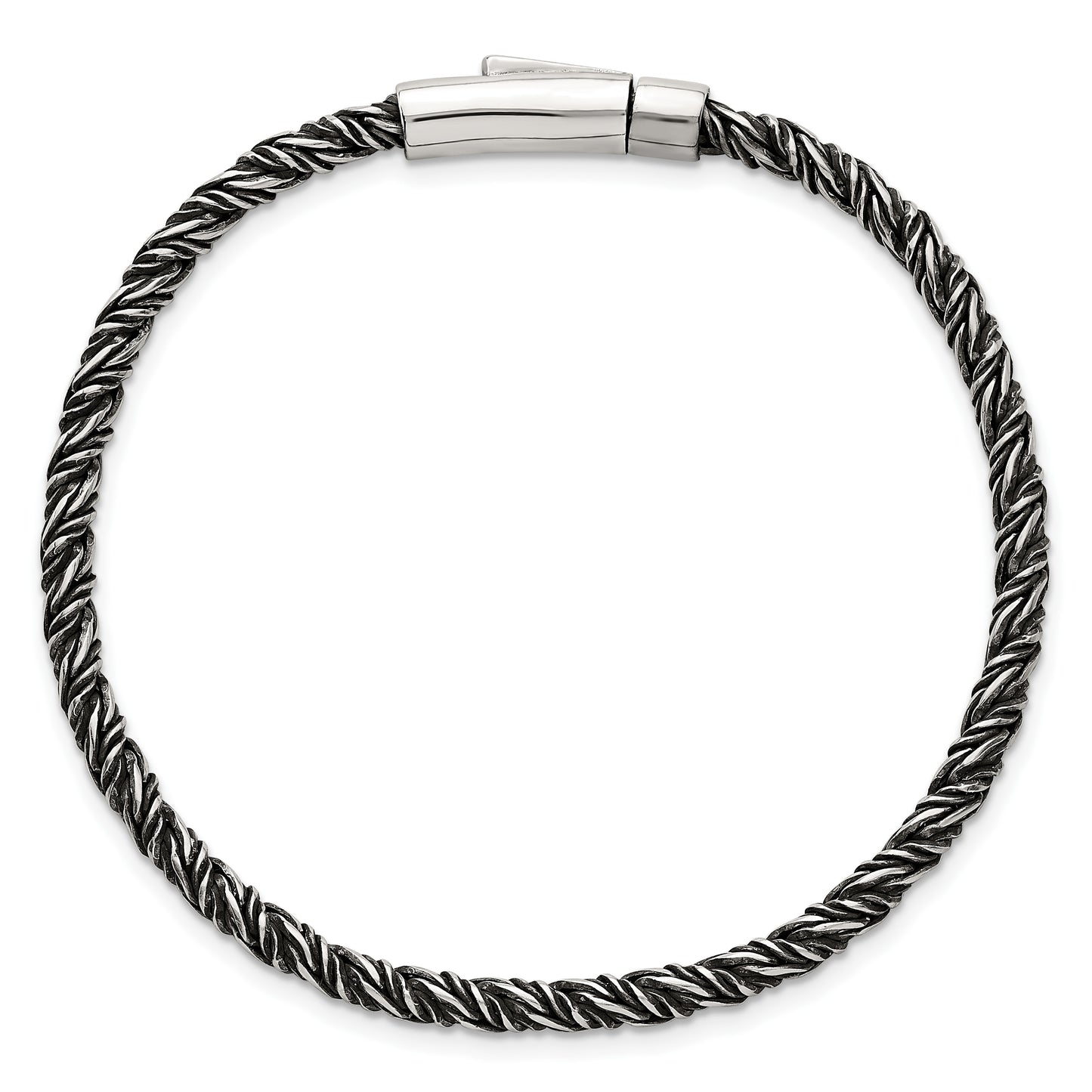 Sterling Silver Antiqued Polished 3.75mm Twisted Franco Chain 8 inch Bracelet
