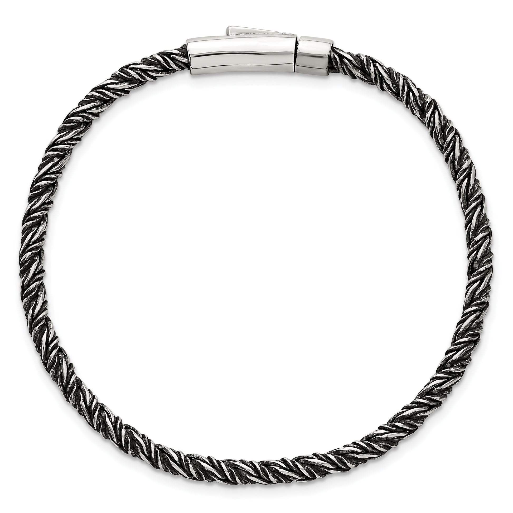 Sterling Silver Antiqued Polished 3.75mm Twisted Franco Chain 8 inch Bracelet