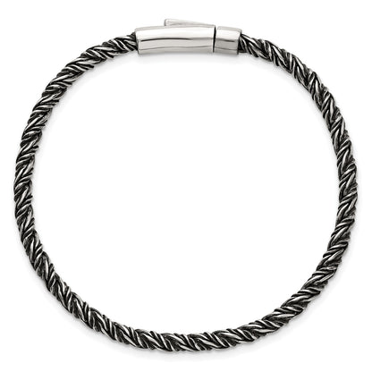Sterling Silver Antiqued Polished 3.75mm Twisted Franco Chain 8 inch Bracelet