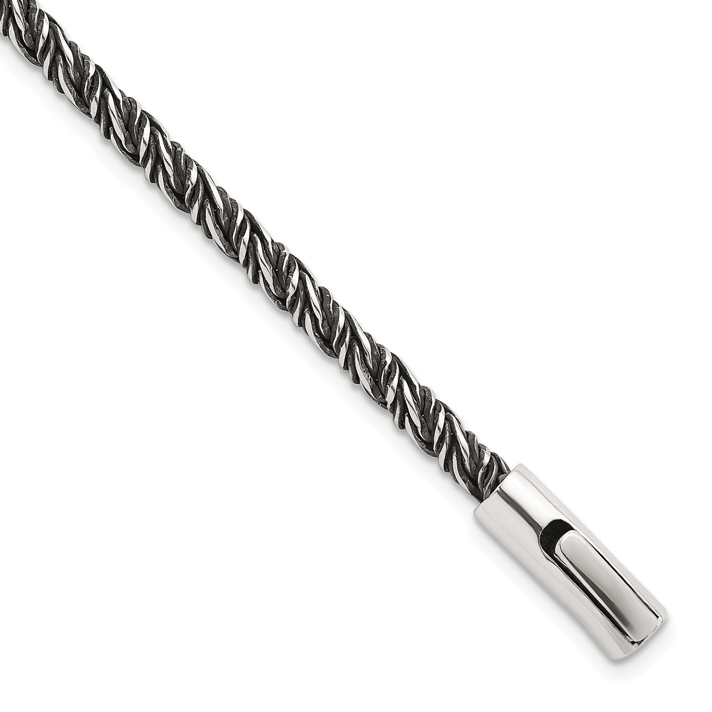 Sterling Silver Antiqued Polished 3.75mm Twisted Franco Chain 8 inch Bracelet