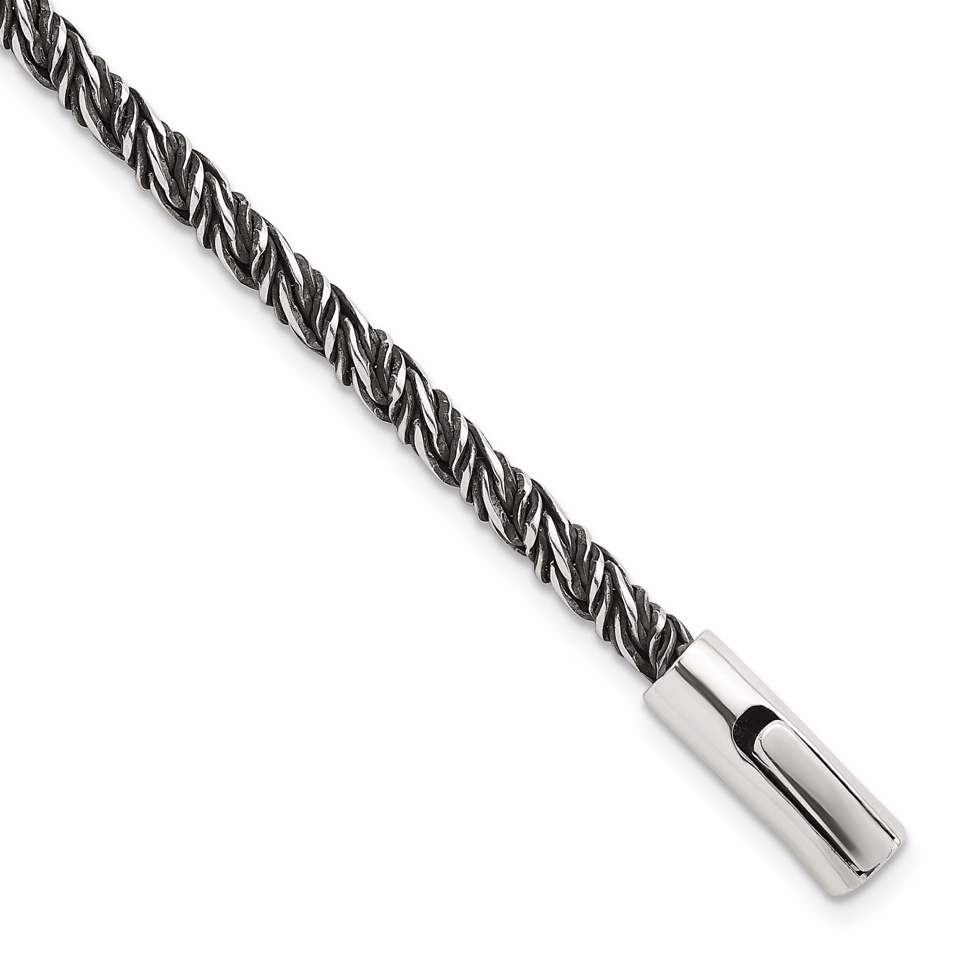 Sterling Silver Antiqued Polished 3.75mm Twisted Franco Chain 8 inch Bracelet