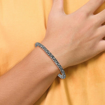Sterling Silver Rhodium-plated Polished and Antiqued 4.8mm Fancy Link 8 Inch Bracelet