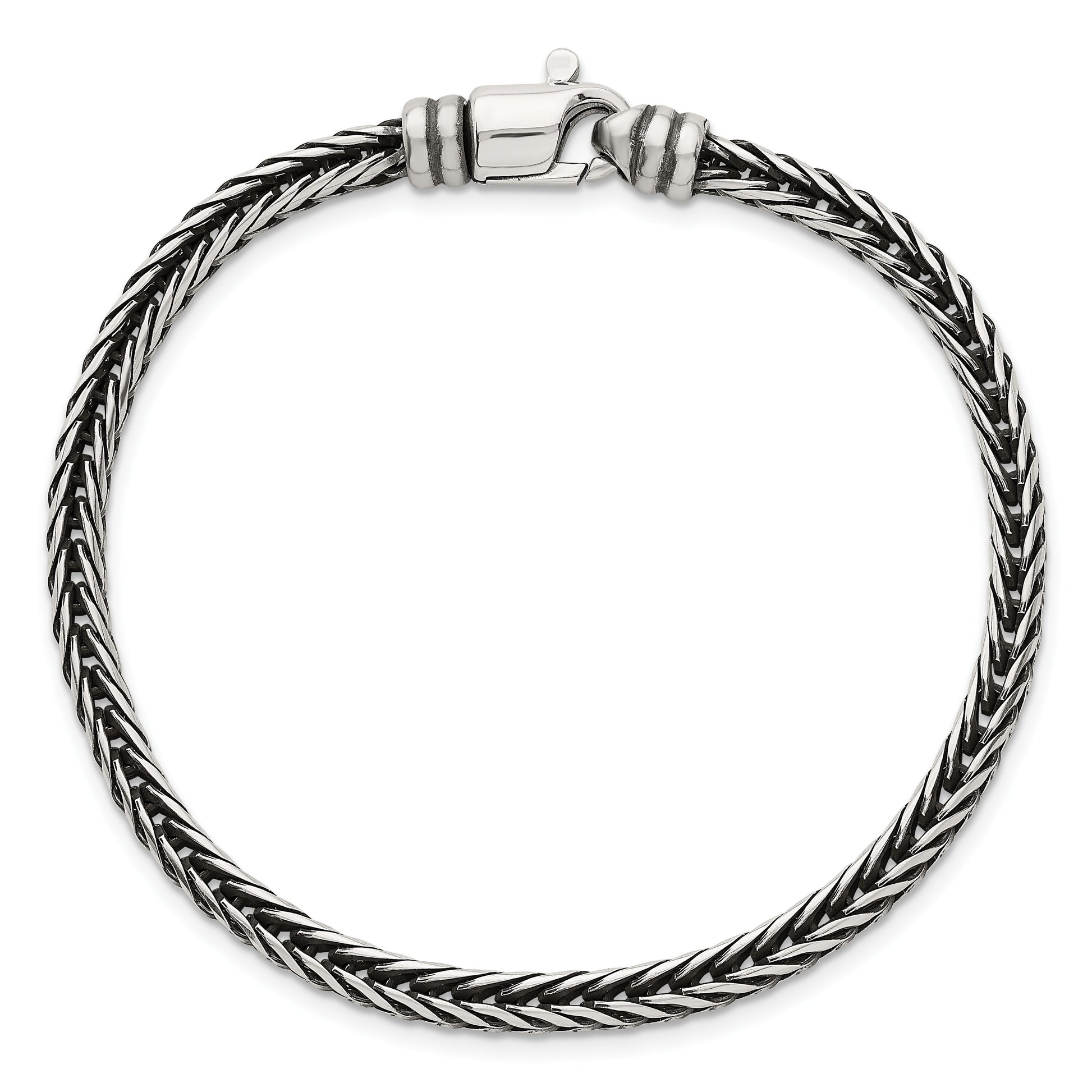 Sterling Silver Antiqued Polished 4.25mm Franco Chain 8 inch Bracelet