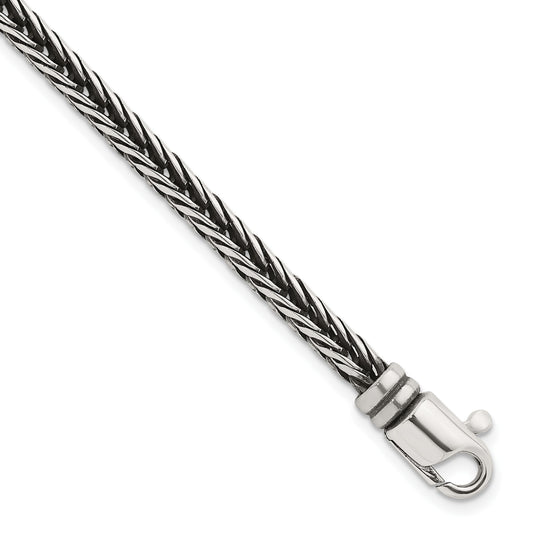 Sterling Silver Antiqued Polished 4.25mm Franco Chain 8 inch Bracelet
