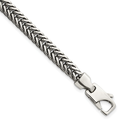 Sterling Silver Antiqued Polished 6mm Wheat Chain 8 inch Bracelet