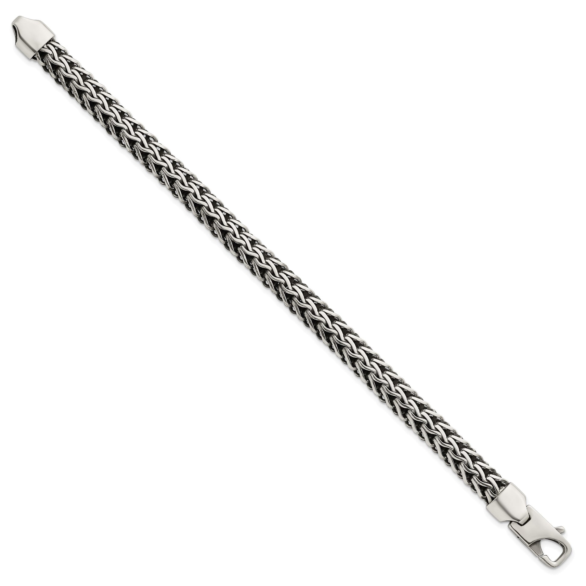 Sterling Silver Antiqued Polished 8.25mm Fancy Chain 7.75 inch Bracelet