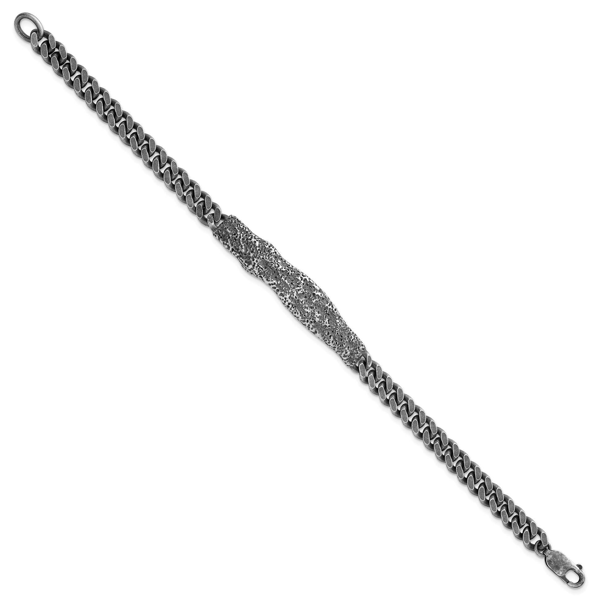Sterling Silver Rhodium-plated Antiqued and Hammered 8 inch Mens Bracelet
