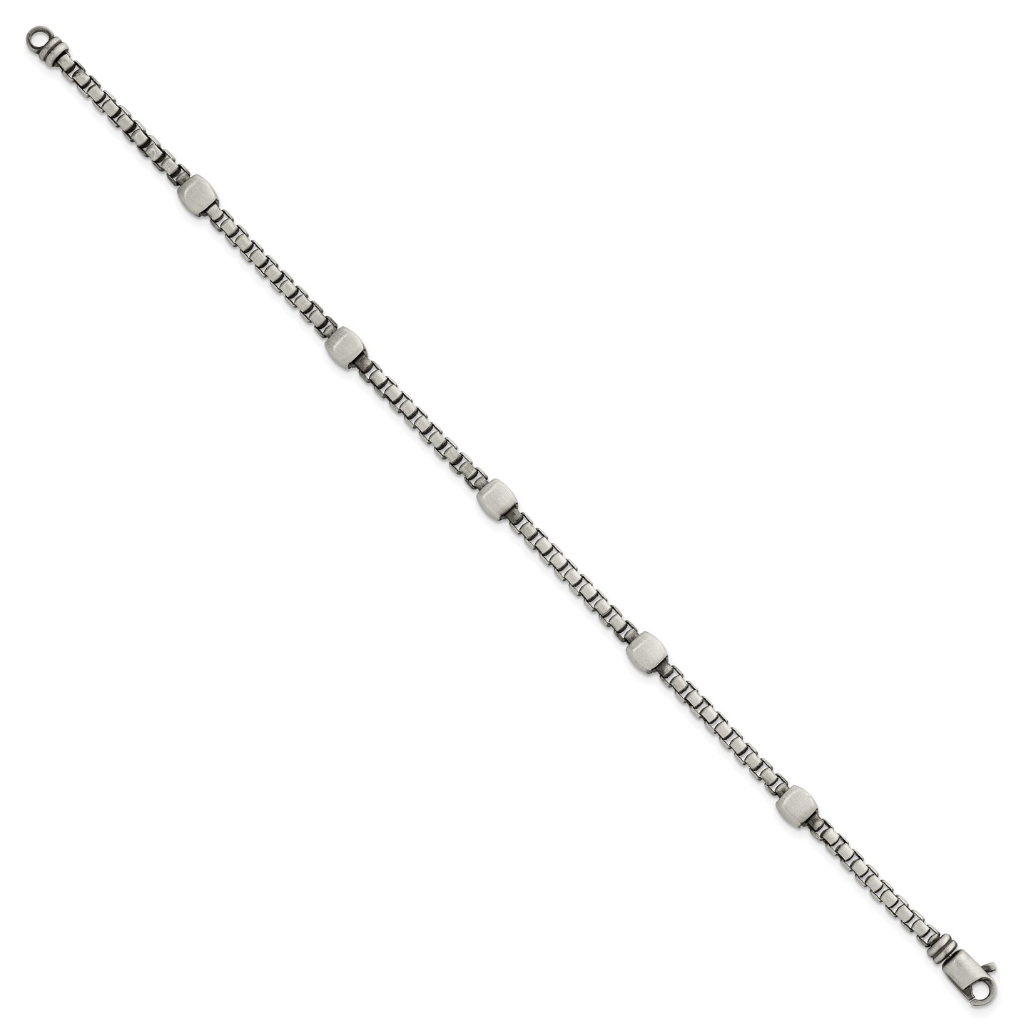 Sterling Silver Black Ruthenium-plated Brushed Box Chain and Beads Mens 8.5 inch Bracelet