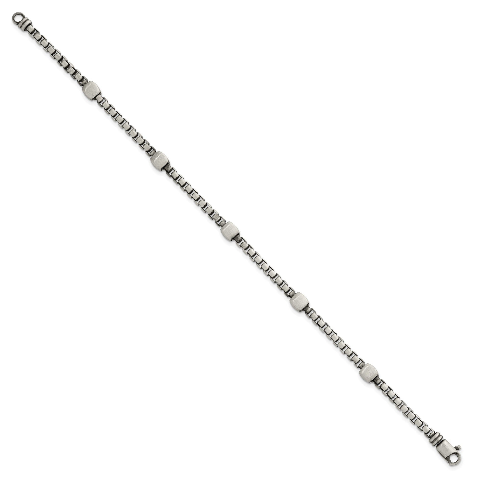 Sterling Silver Black Ruthenium-plated Brushed Box Chain and Beads Mens 8.5 inch Bracelet