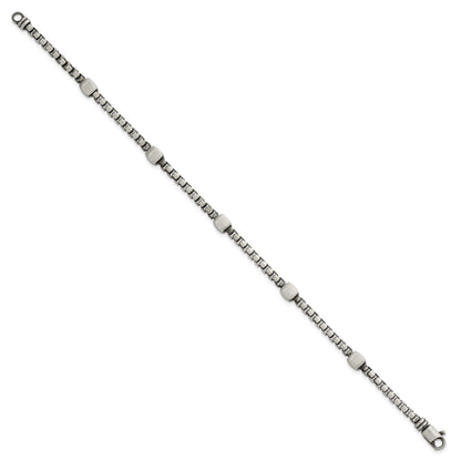 Sterling Silver Black Ruthenium-plated Brushed Box Chain and Beads Mens 8.5 inch Bracelet