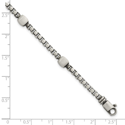 Sterling Silver Black Ruthenium-plated Brushed Box Chain and Beads Mens 8.5 inch Bracelet