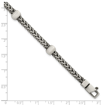 Sterling Silver Black Ruthenium-plated Brushed Franco Chain and Beads Mens 8.5 inch Bracelet